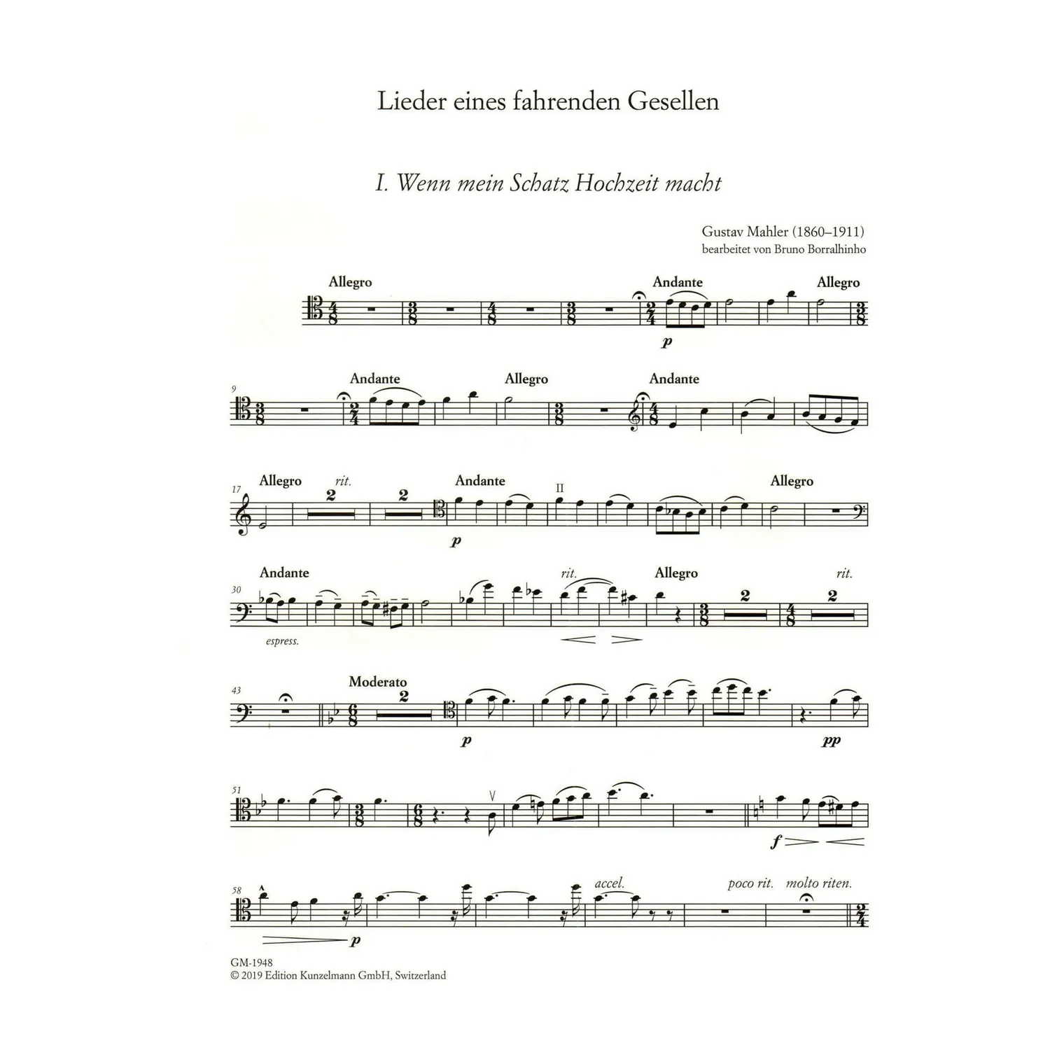 Kunzelmann Mahler Lieder fahrenden Gesellen Noten Cello Klavier