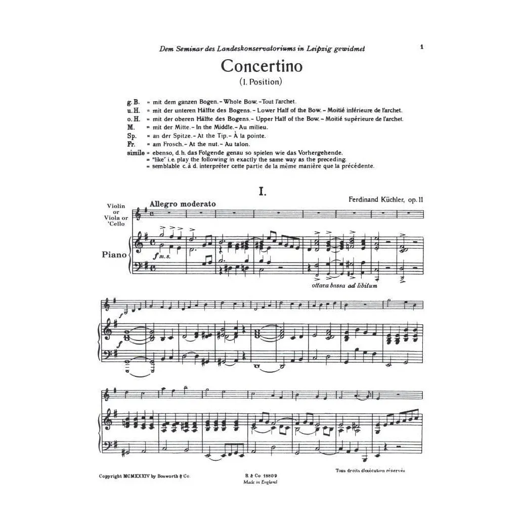Küchler Concertino G-Dur Op 11 Violine Klavier