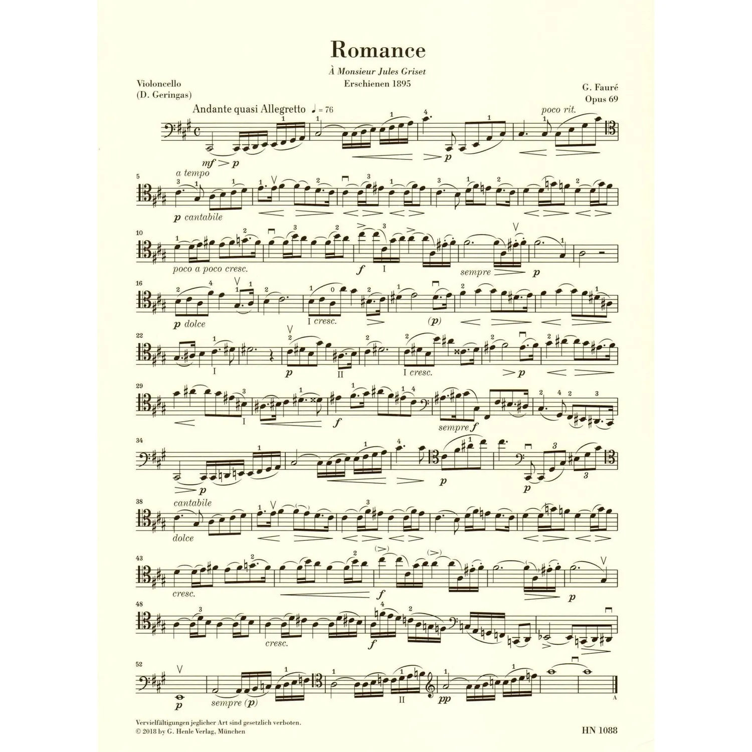 Henle Fauré Romance Op 69 Cello Noten Klavierauszug