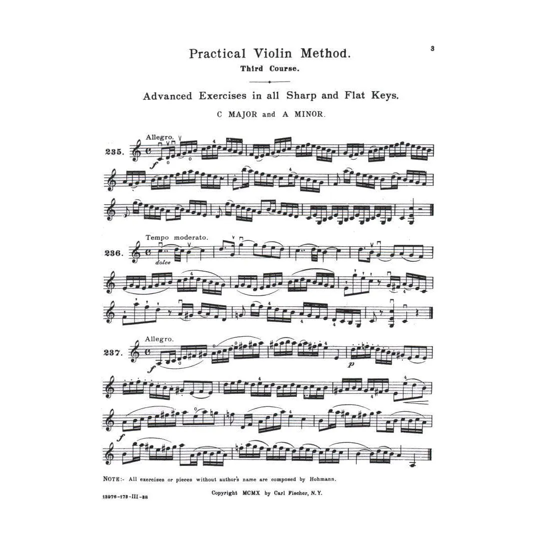 Carl Fischer Hohmann Practical Violin Method Book 3 Violinschule Dur Tonarten