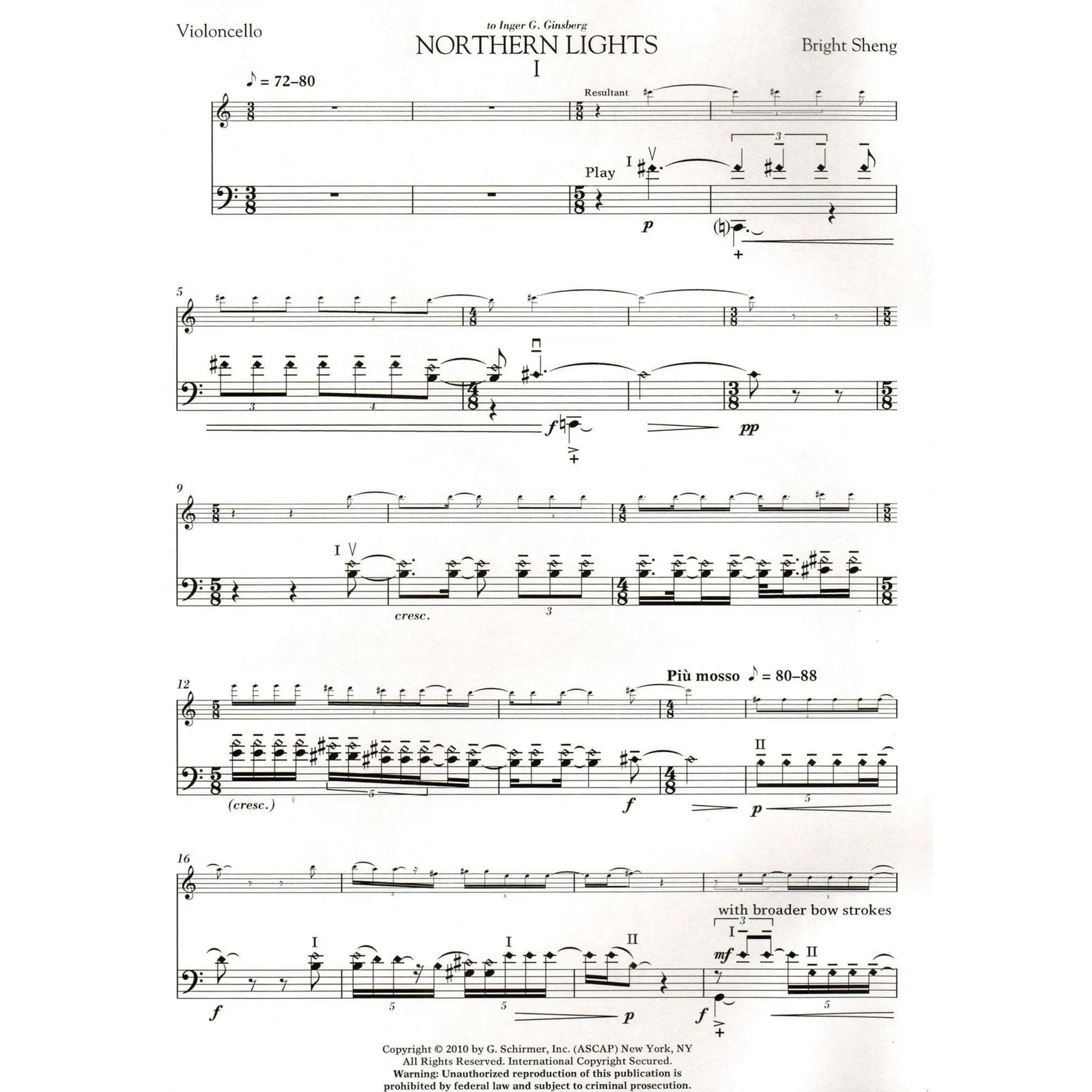 Schirmer Sheng Northern Lights Cellonoten Klavier