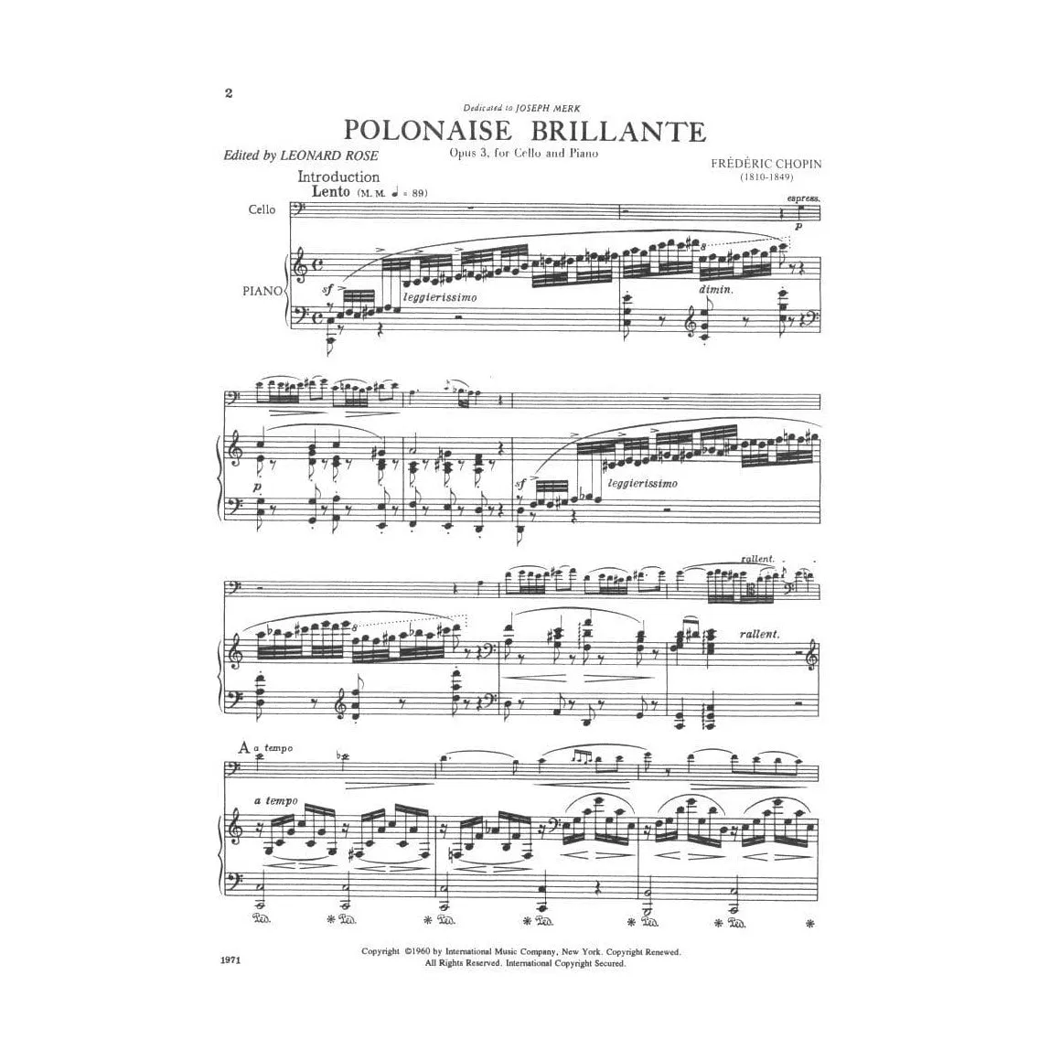 Chopin Polonaise Brillante op. 3 Noten für Cello und Klavier