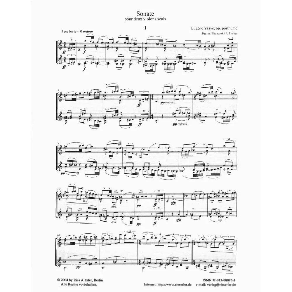 Ysaye Sonate für zwei Violinen Noten Partitur Duo Virtuos