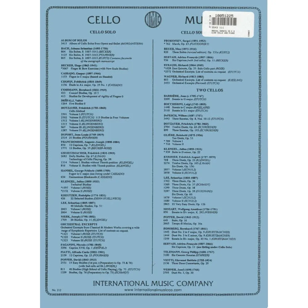 Shar Music Breval Sonate C-Dur Noten Cello Klavier Suzuki