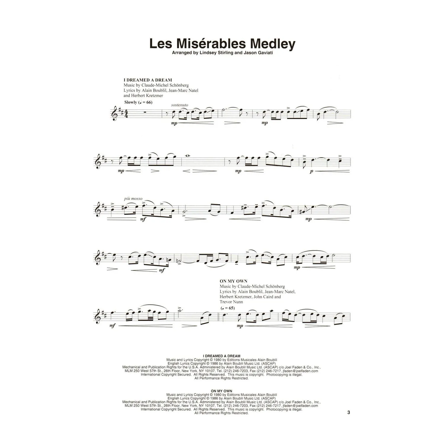 Hal Leonard Les Misérables Medley Violine Noten mit Audio Online
