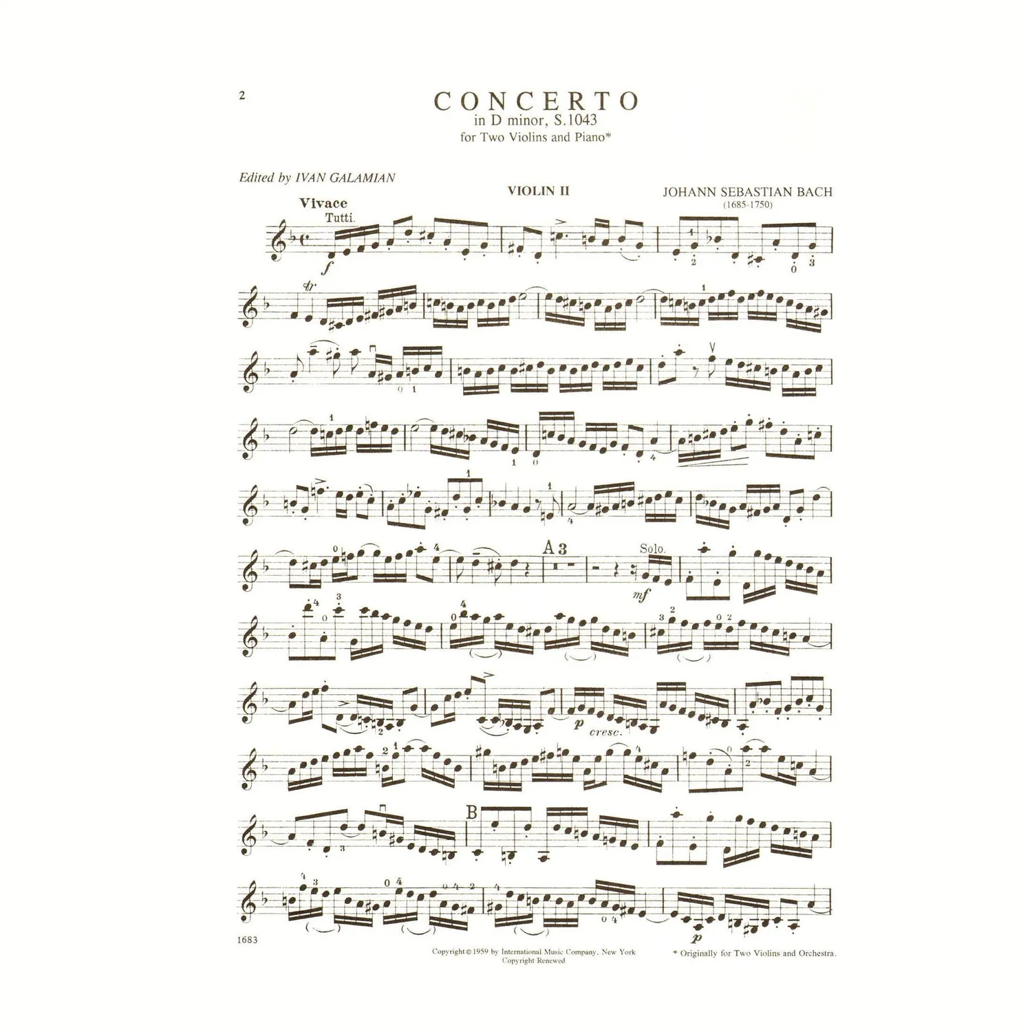 International Bach Doppelkonzert d-moll BWV 1043 Noten 2 Violinen