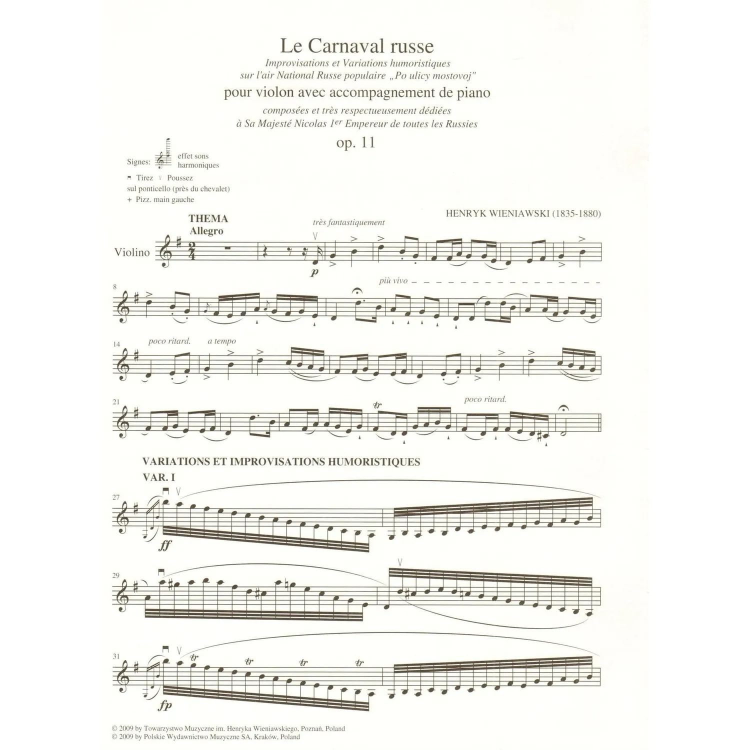 Wieniawski Le Carnaval Russe Op. 11 Noten Violine Klavier PWM