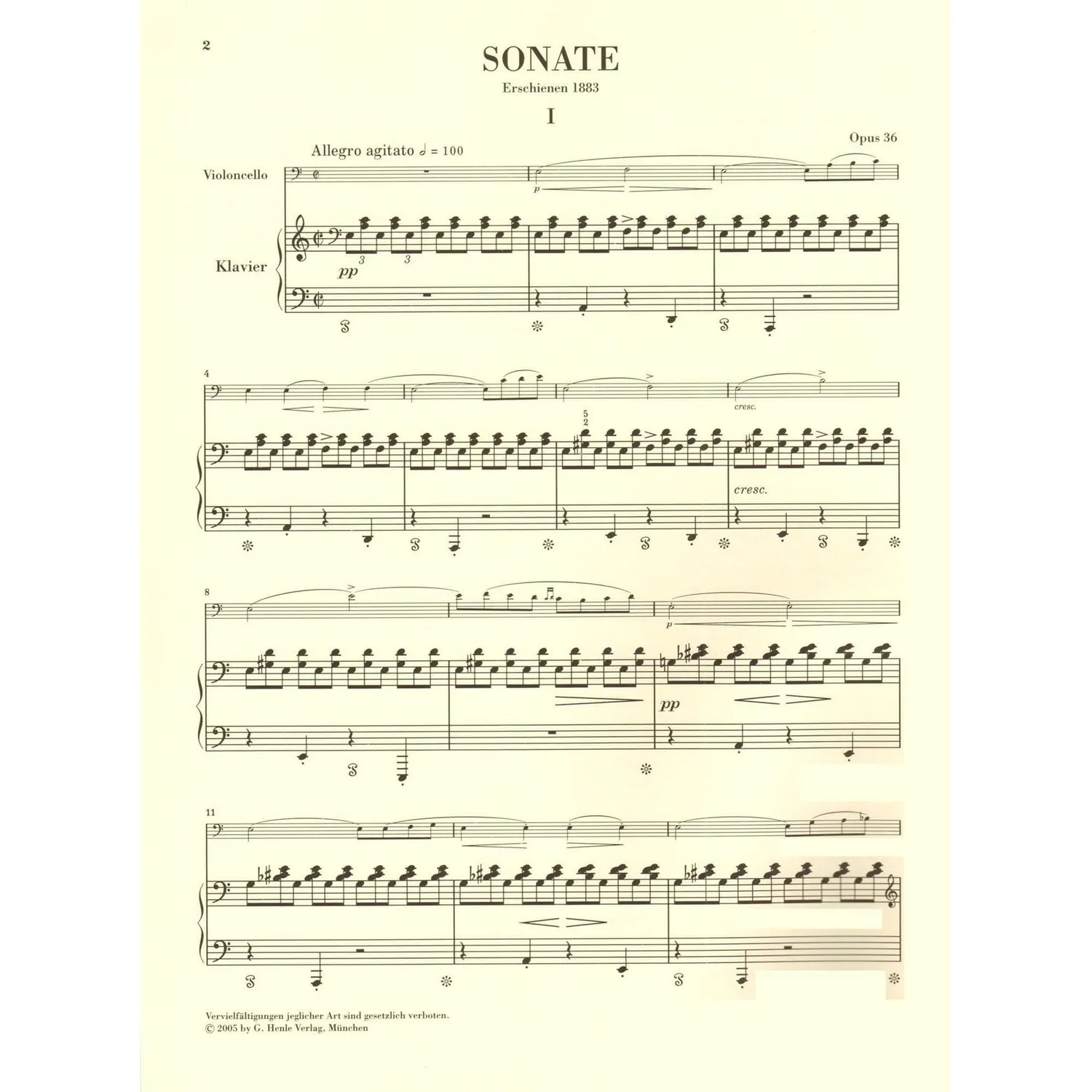 Henle Grieg Sonate a-Moll op. 36 Cellonoten Klavier