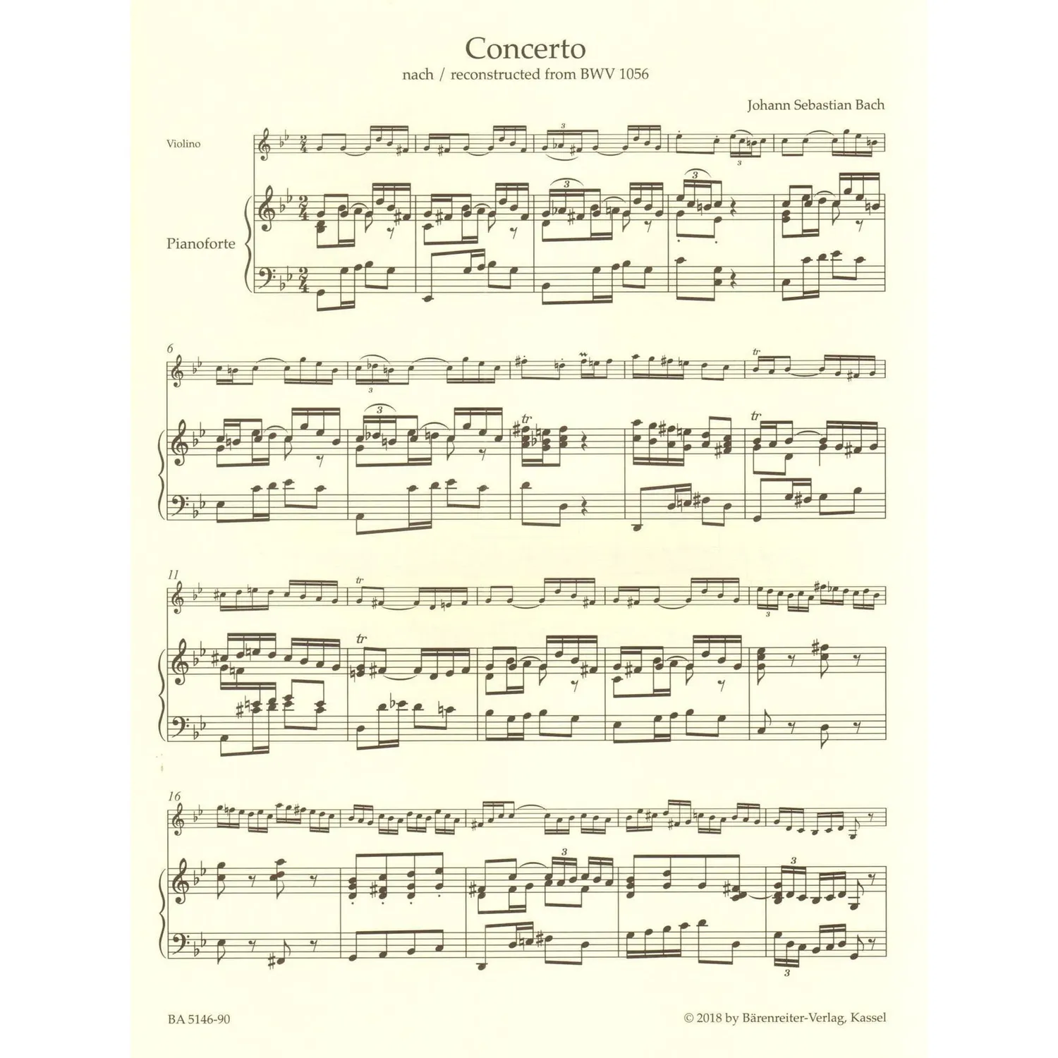 Bärenreiter Bach Konzert g-Moll BWV 1056 Noten