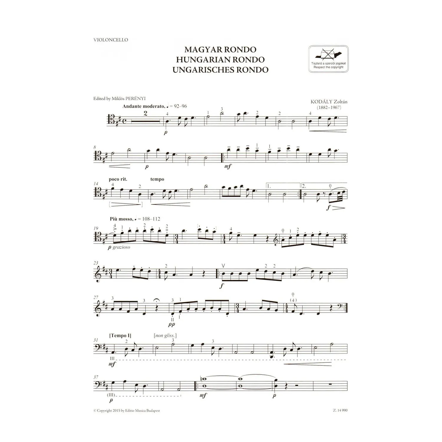 Kodaly Hungarian Rondo Cellonoten mit Klavier