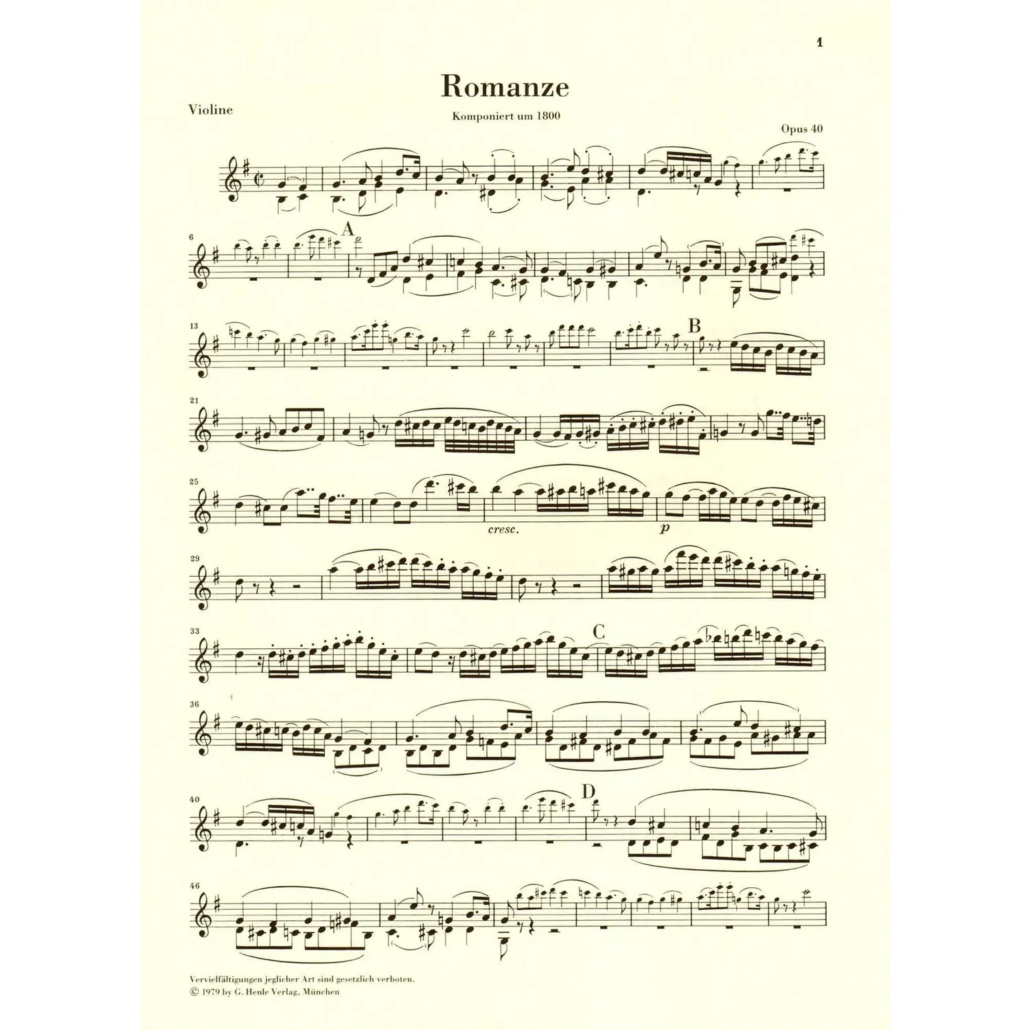 Shar Music Beethoven Romanzen Op.40/50 Noten Violine Urtext
