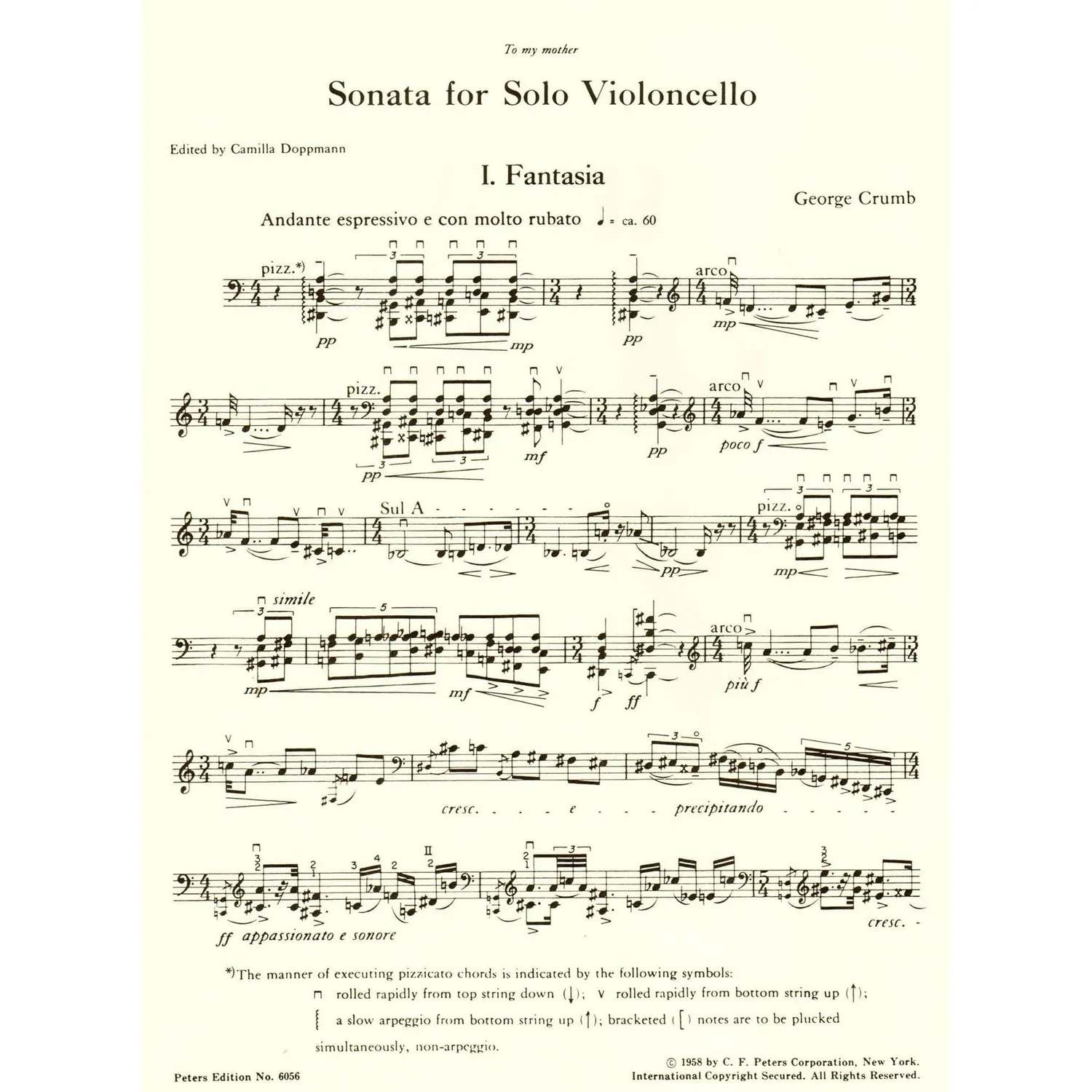Crumb Sonata Cello solo Noten Peters Doppmann
