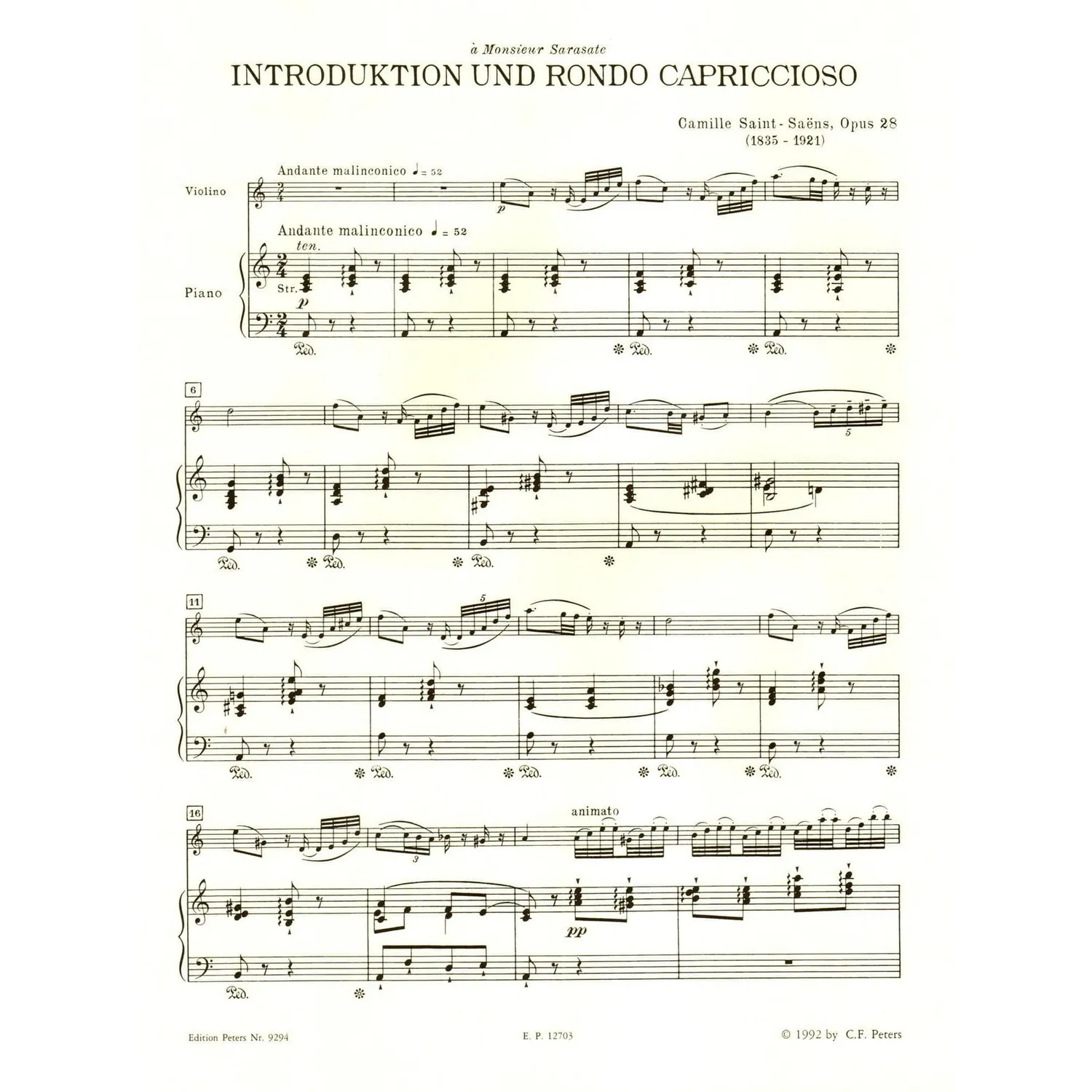 Saint-Saëns Introduction Rondo op. 28 Noten Violine Klavier virtuos