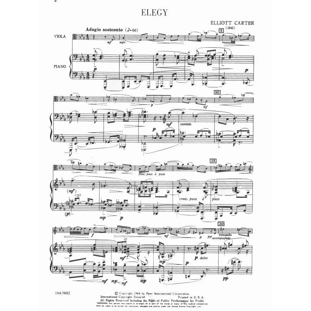 Peer Music Carter Elegy Bratschennoten Klavier