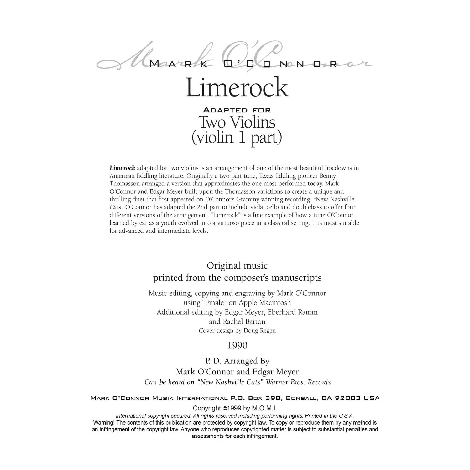 O'Connor Limerock Noten 2 Violinen Download Violine 1