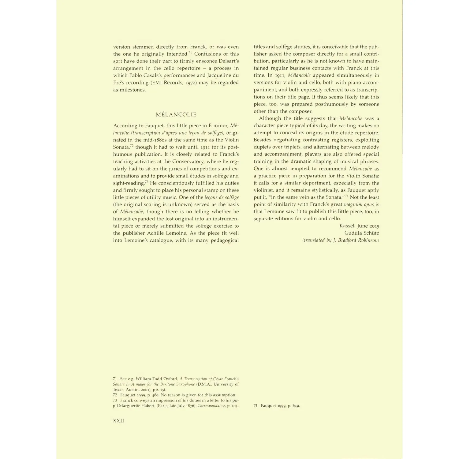 Bärenreiter Franck Sonata Melancolie Noten Cello Klavier Urtext