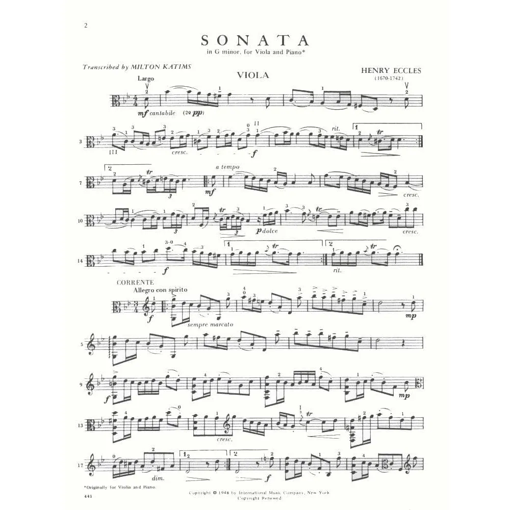 Eccles Sonate g-moll Viola Klavier Noten Katims