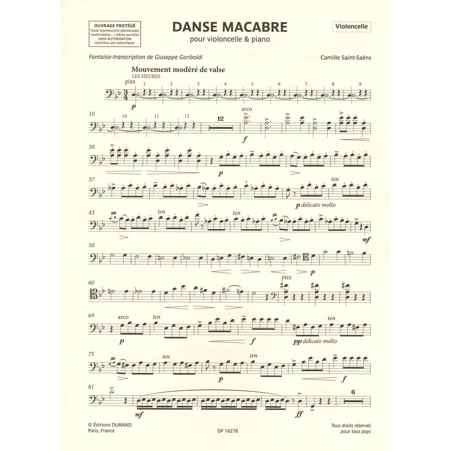 Durand Danse Macabre Gariboldi Cello-Klavier-Noten französisch