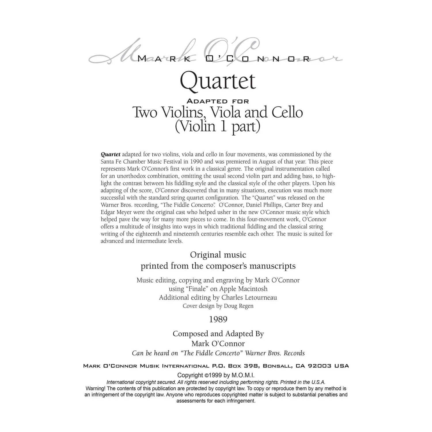 Shar Music O'Connor Quartett Noten Violine 1 Download