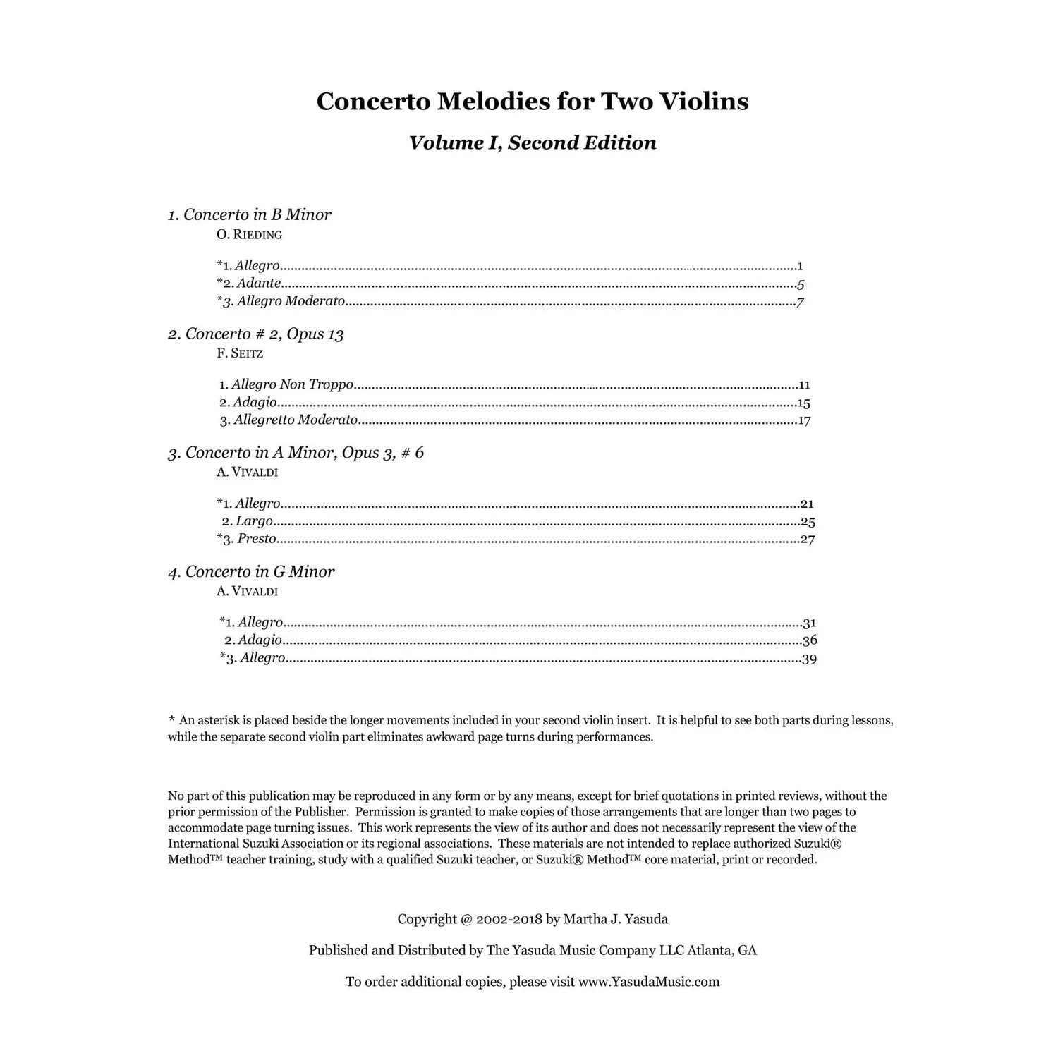 Yasuda Concerto Melodies Vol. I 2 Violinen Download 2. Auflage