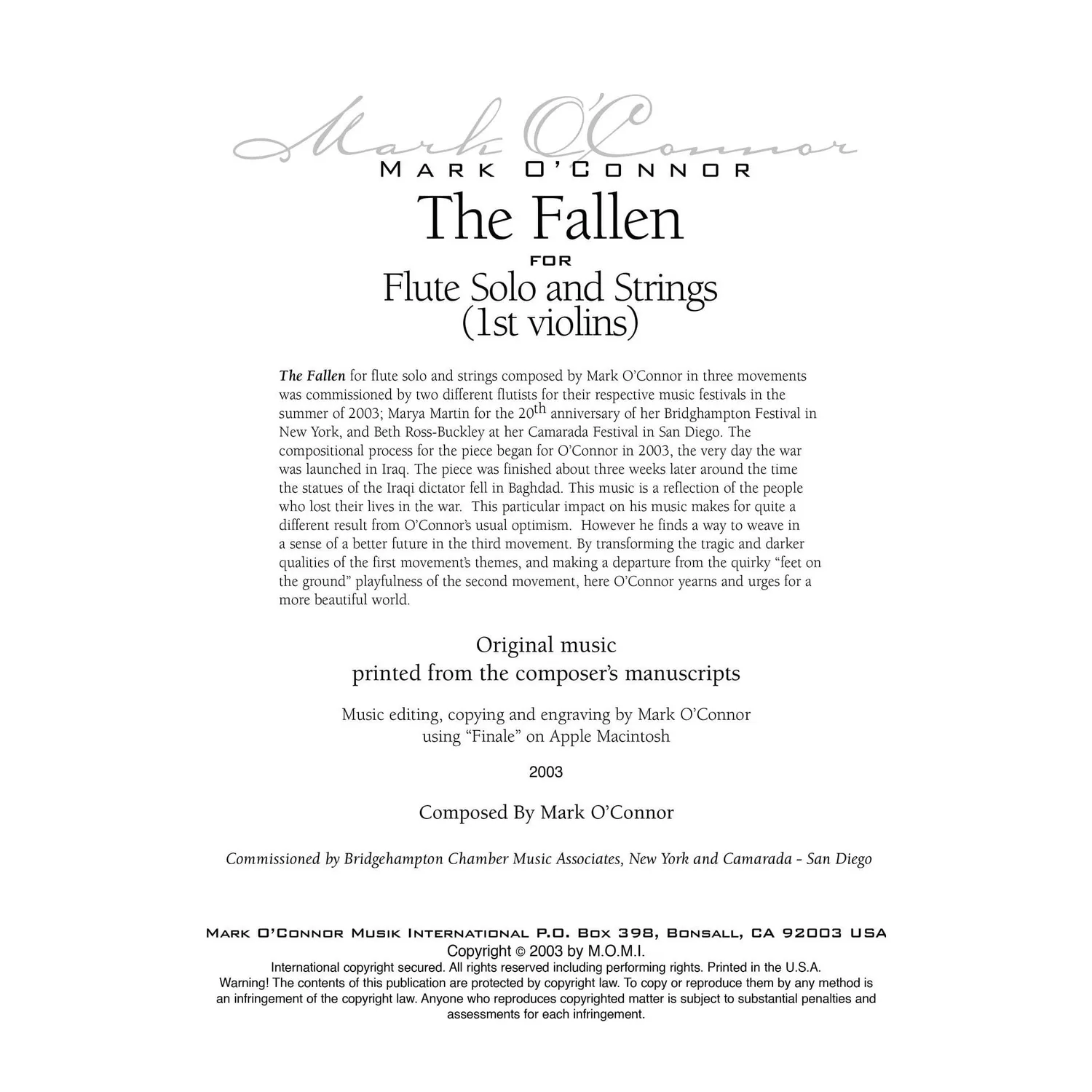 Shar Music O'Connor The Fallen Noten 1. Violine Download