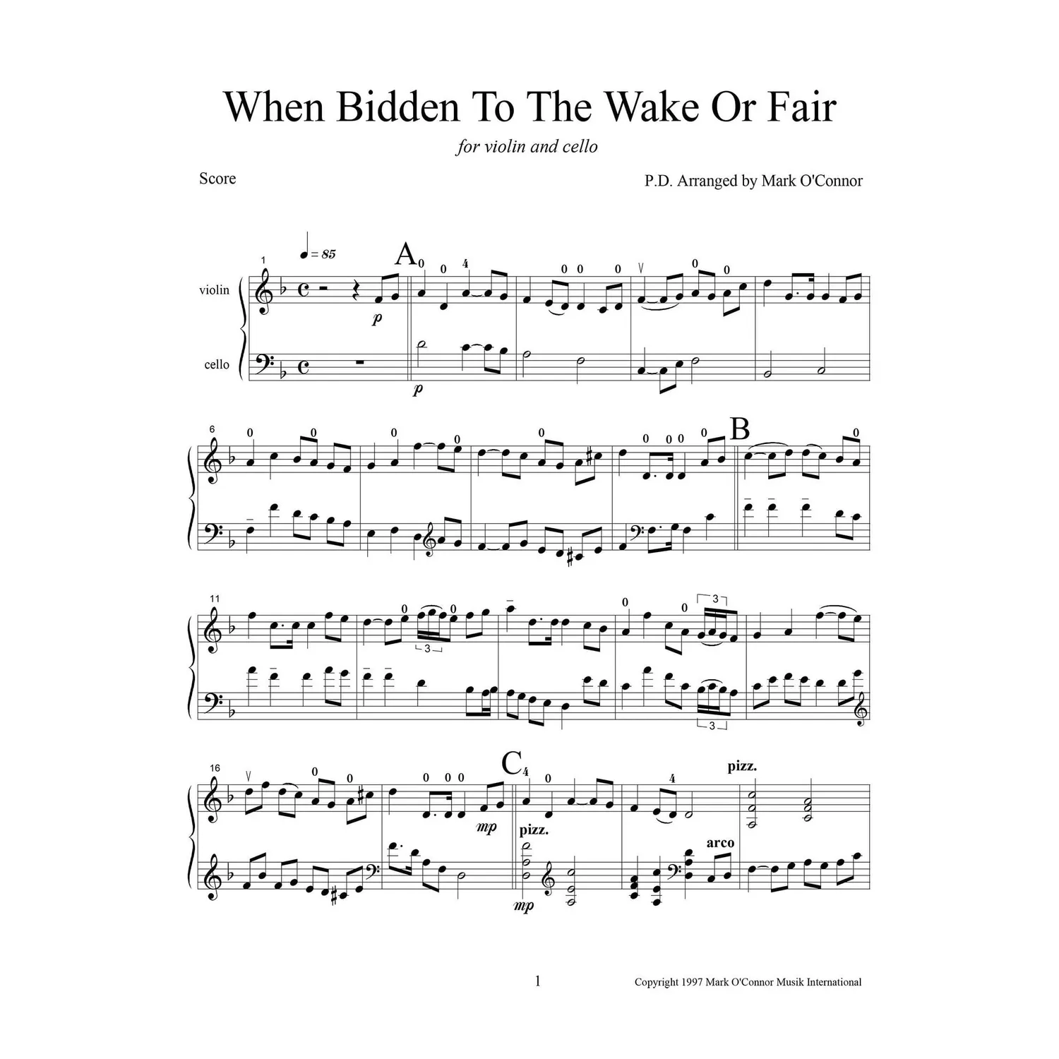 O'Connor When Bidden To The Wake Or Fair Noten Violine Cello Download