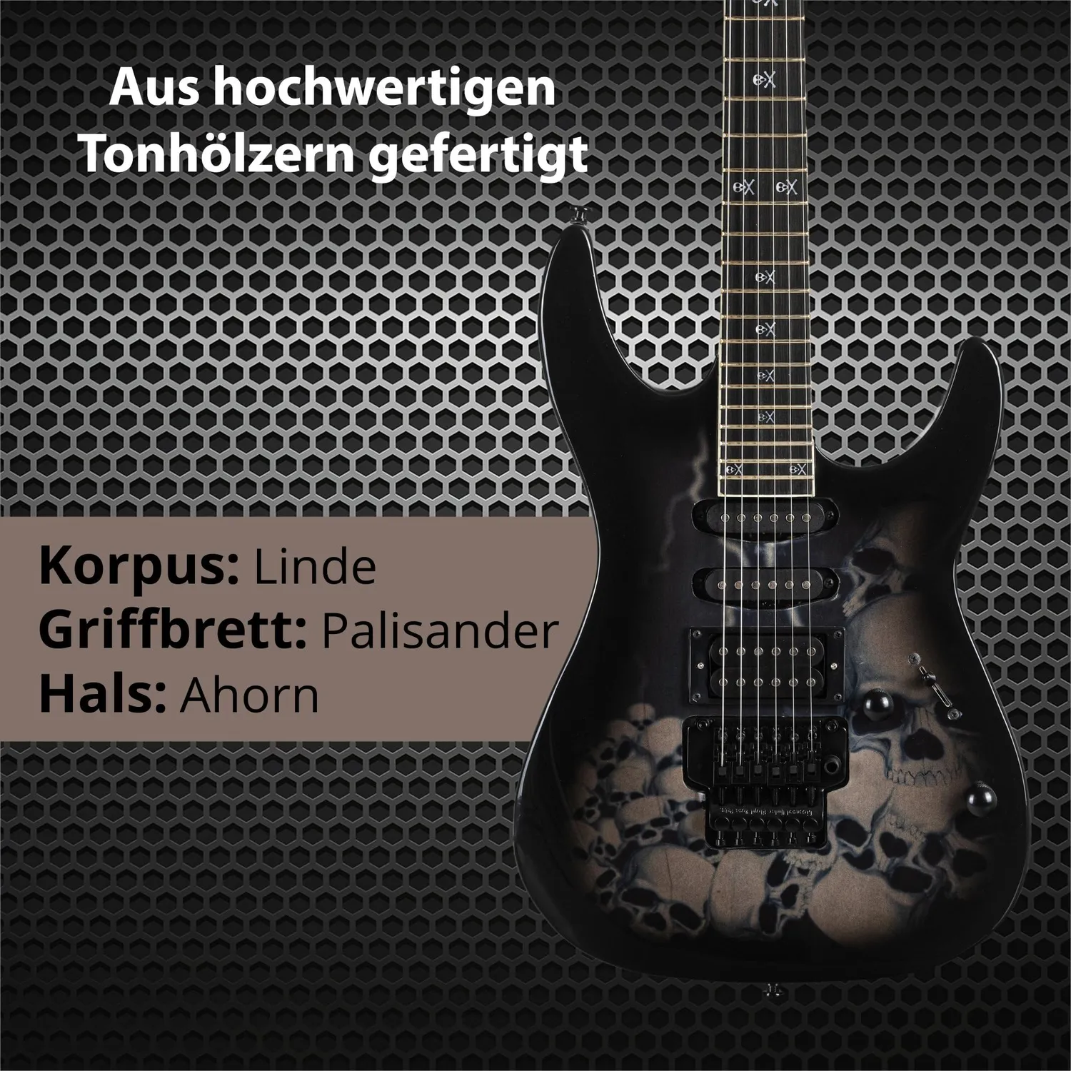 Rocktile Pro JK150-BSK Skull E-Gitarre HSS schwarz