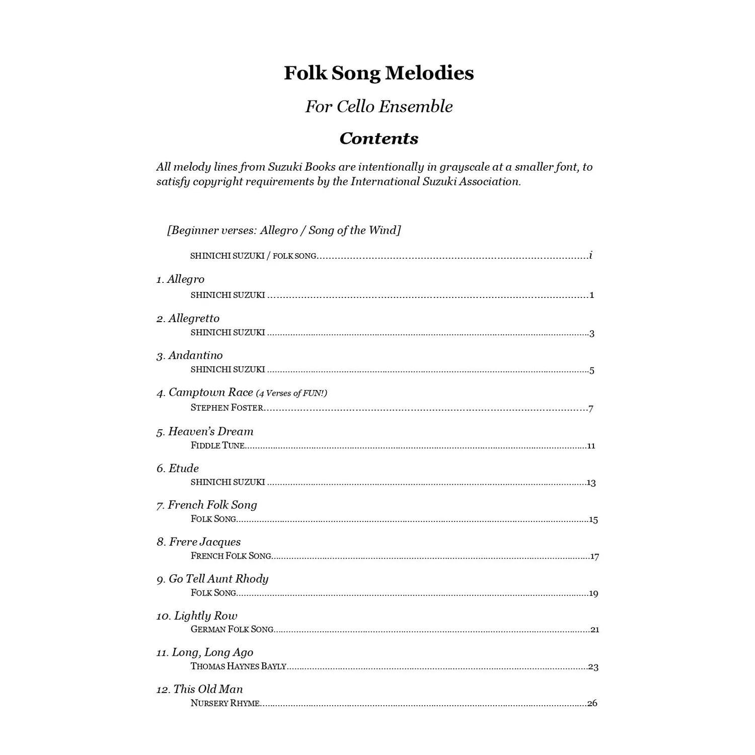 Yasuda Folk Song Melodies Cello Ensemble Noten Download 21 Stücke