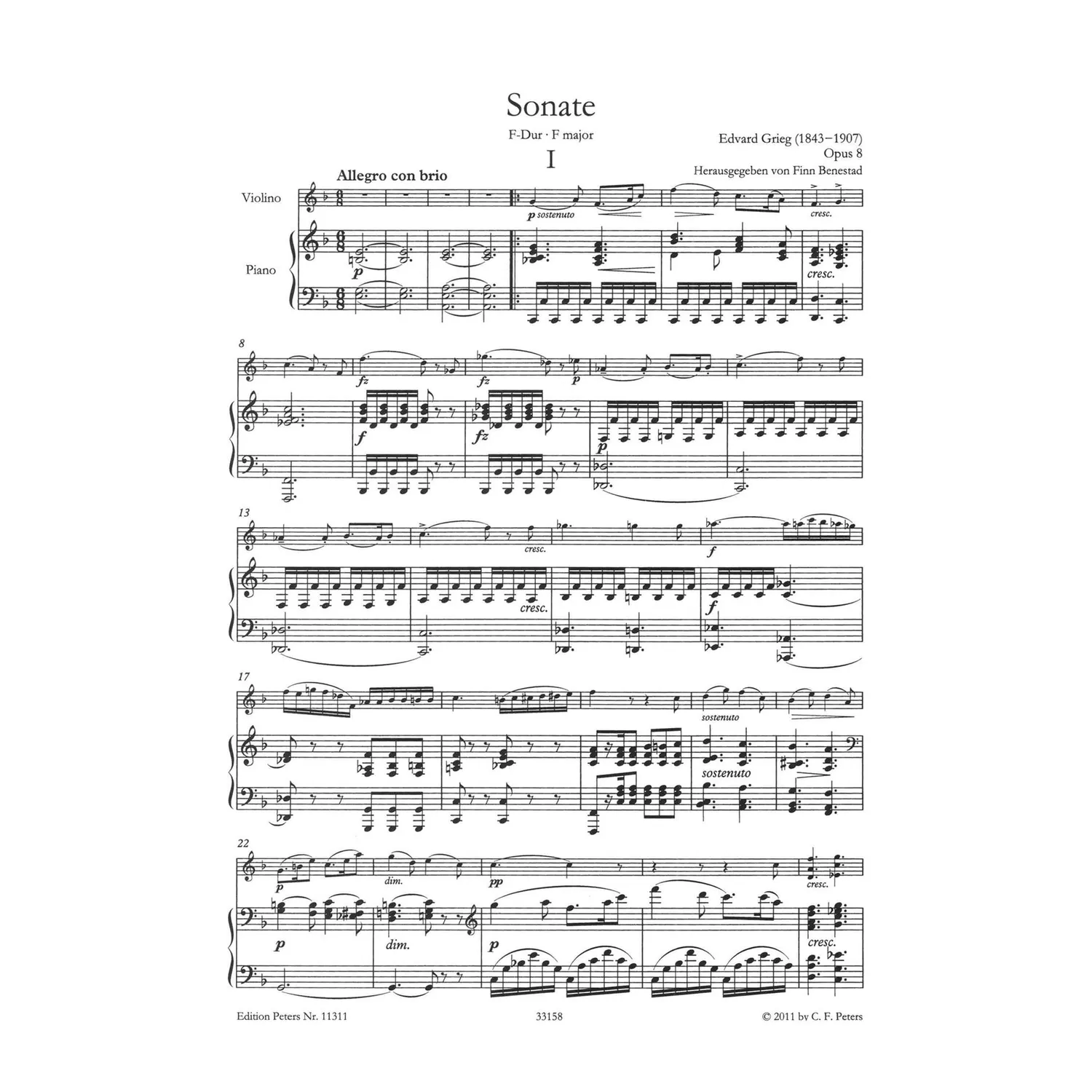 Edition Peters Grieg Sonate Nr.1 F-Dur op.8 Violinnoten