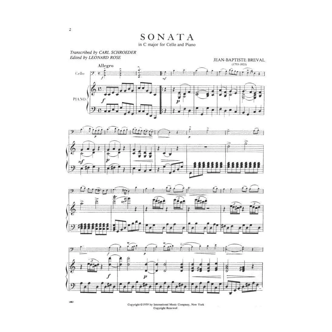 Shar Music Breval Sonate C-Dur Noten Cello Klavier Suzuki