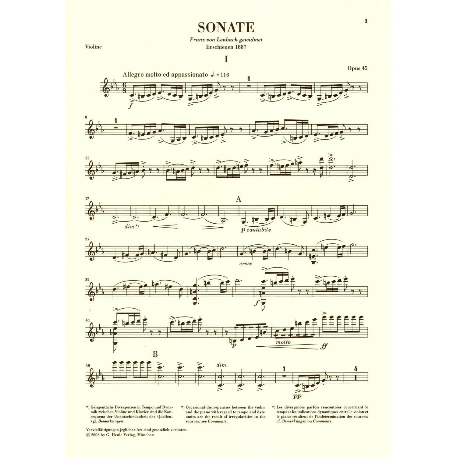 Henle Grieg Sonate Nr. 3 c-moll op. 45 Violine Klavier