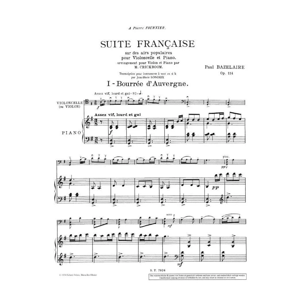 Presser Bazelaire Suite Française Op.114 Noten Cello