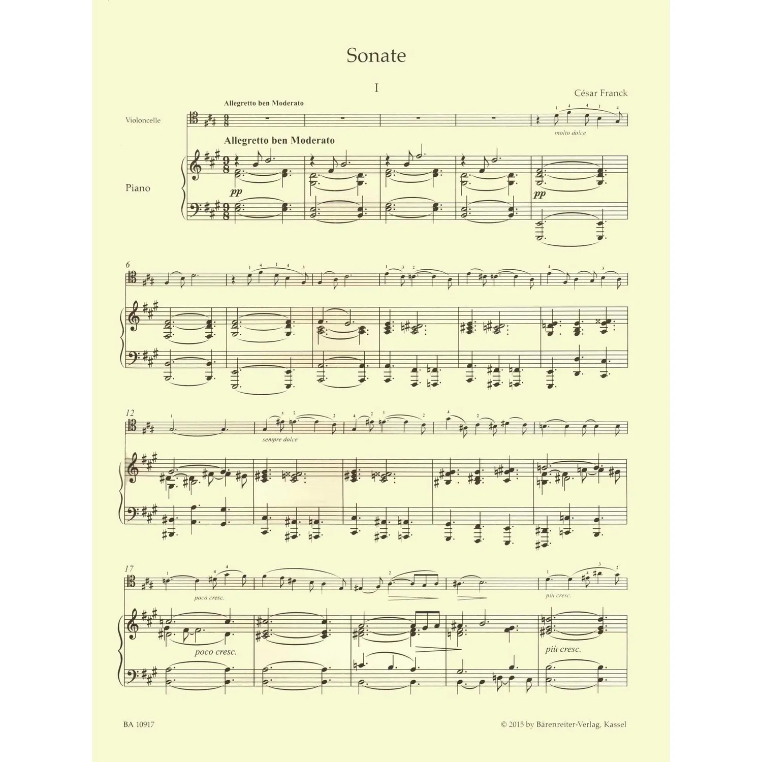 Bärenreiter Franck Sonata Melancolie Noten Cello Klavier Urtext