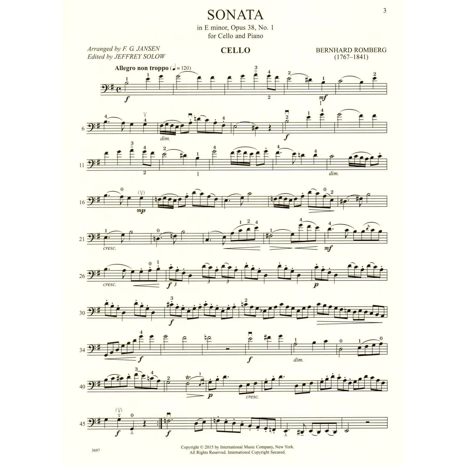 International Romberg Sonate e-moll Op.38 Nr.1 Noten Cello Klavier