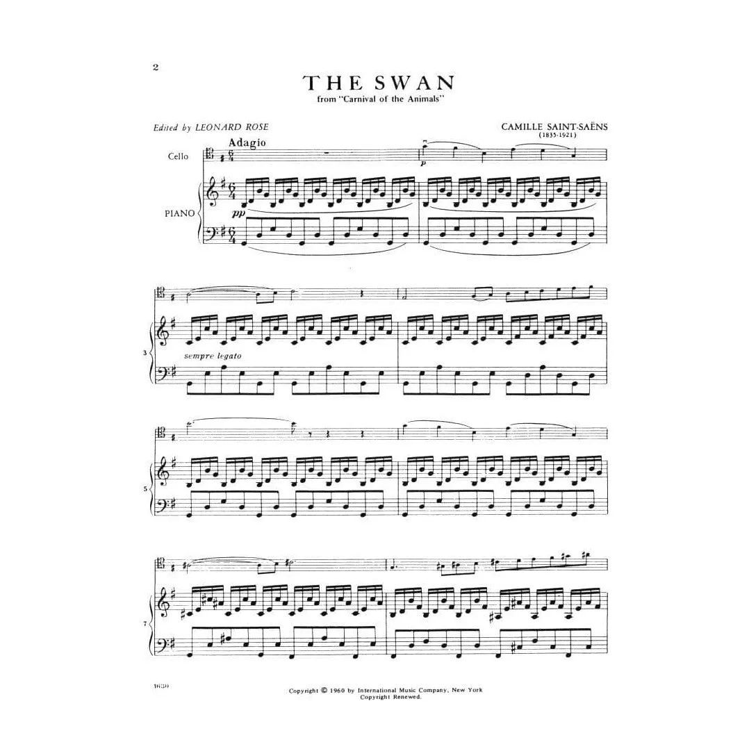 International Saint-Saens Schwan Noten Cello Klavier