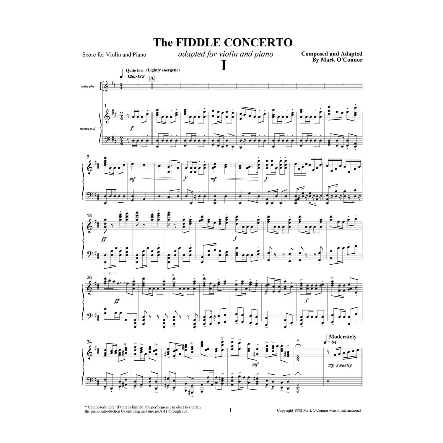 Shar Music O'Connor Fiddle Concerto Noten Klavierauszug Download