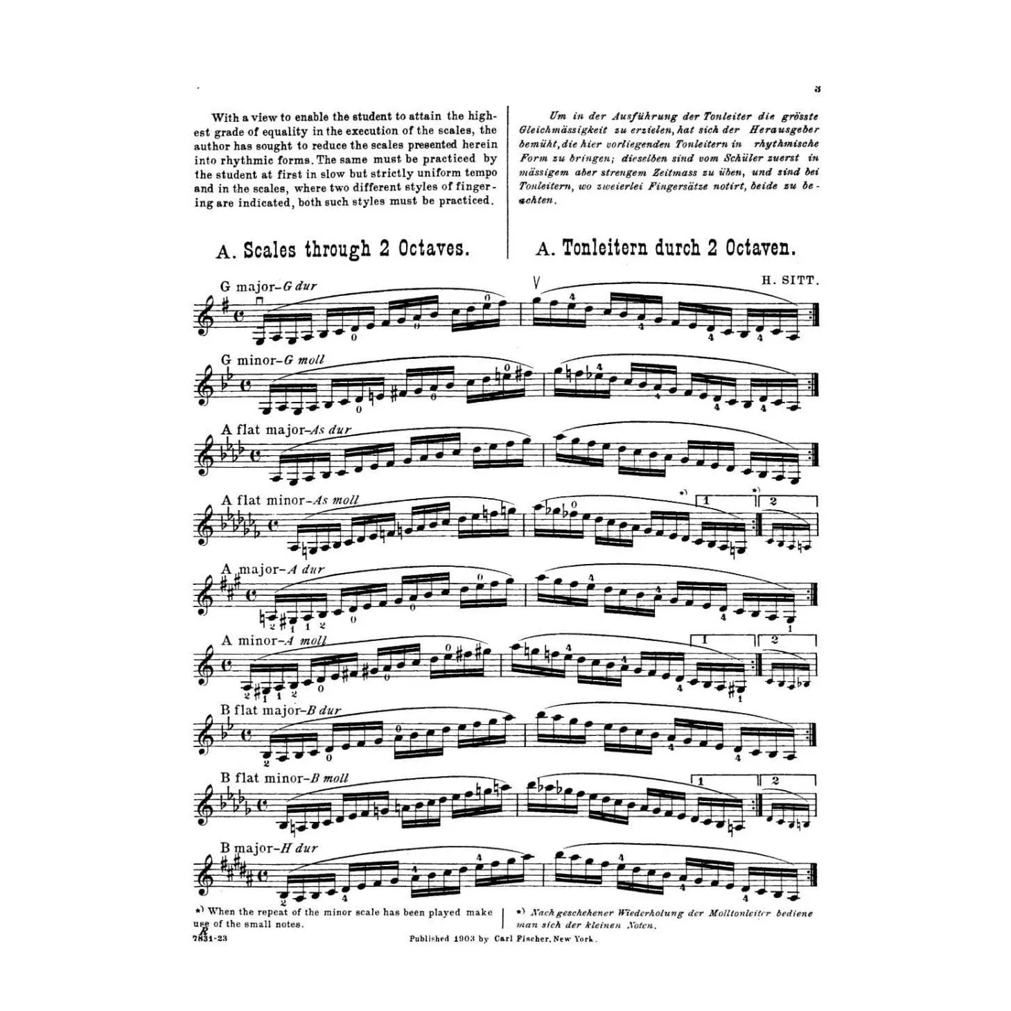 Carl Fischer Sitt Scale Studies Violine Tonleiterstudien