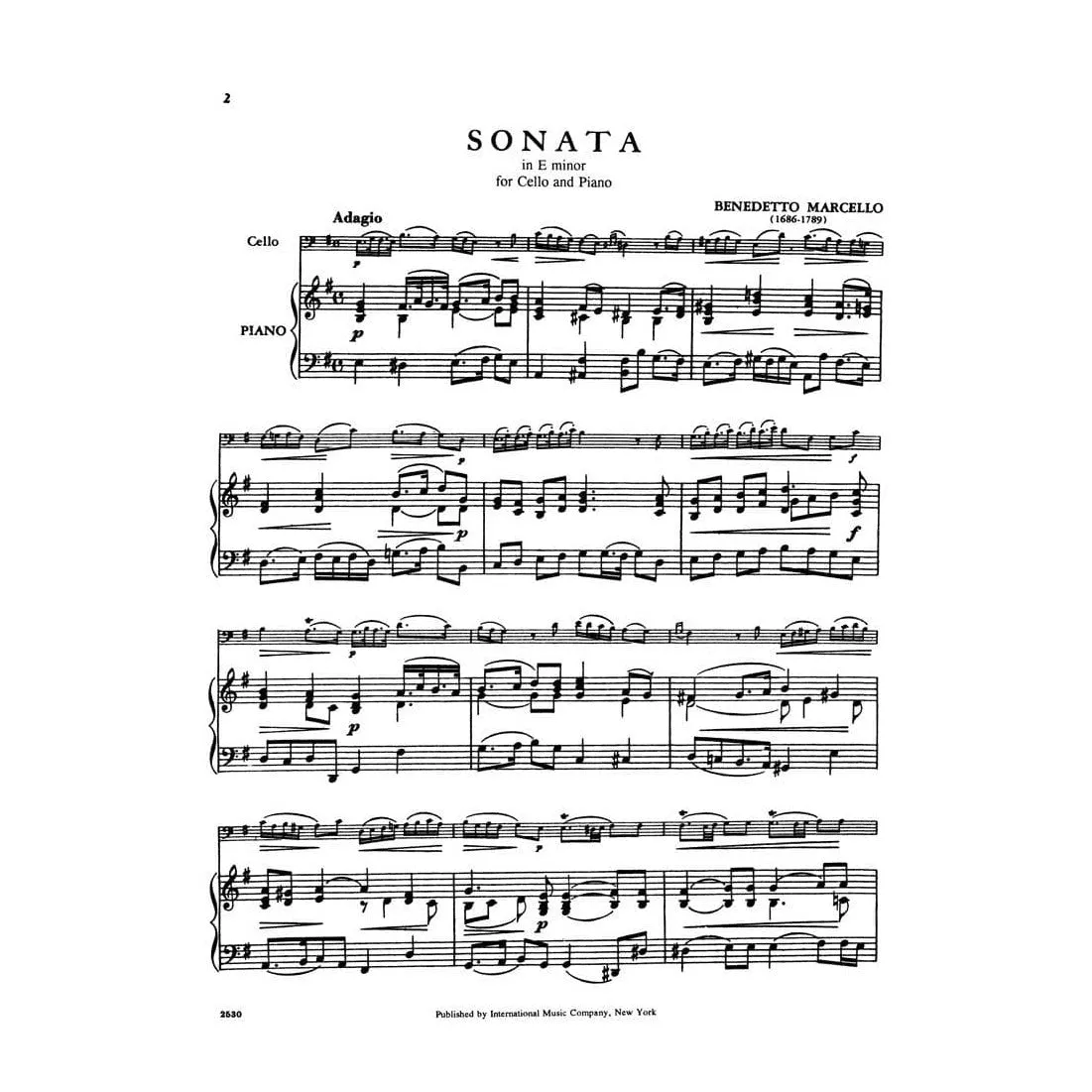 Shar Music Marcello Sonate Nr 2 e-moll Noten Cello Klavier