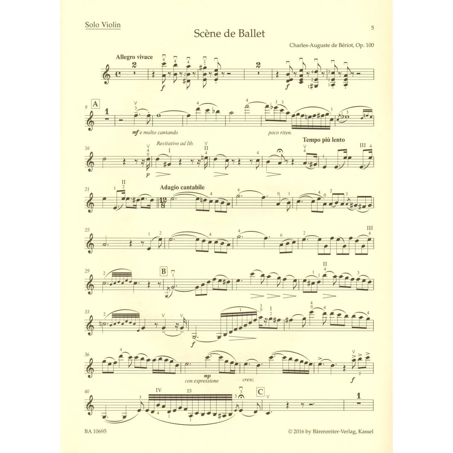 Bärenreiter Beriot Scene de Ballet Op.100 Violine Klavier Noten