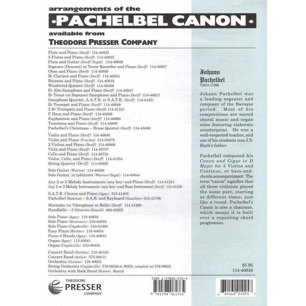 Shar Music Pachelbel Canon D Noten Violine Klavier