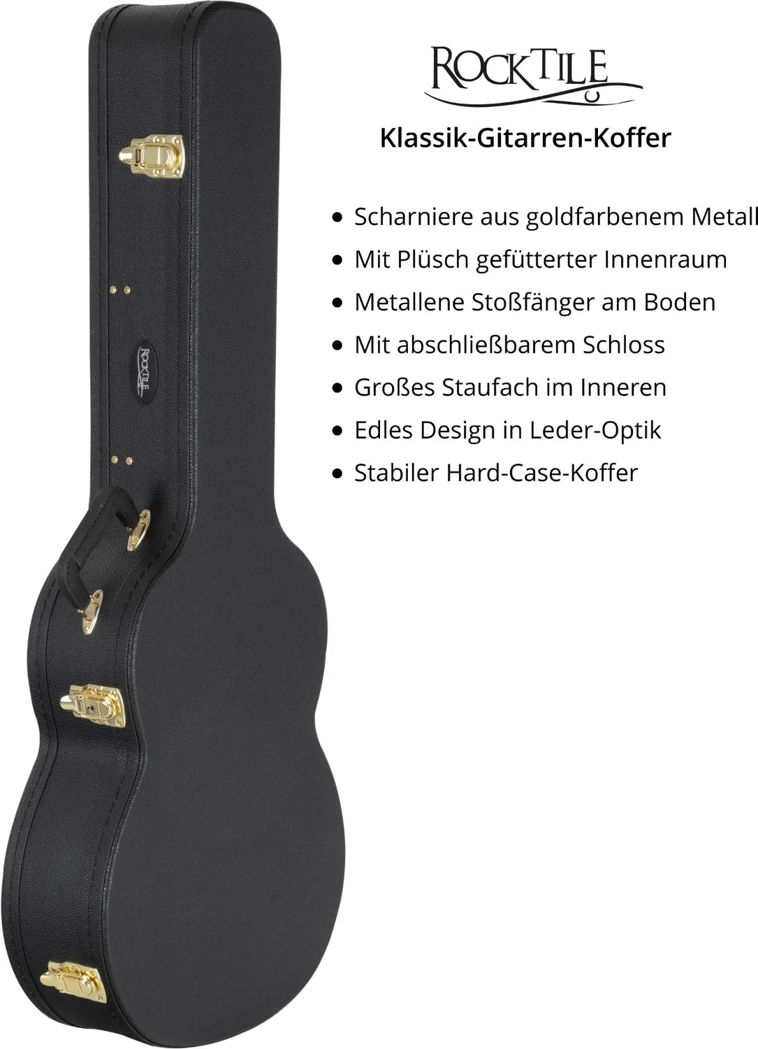 Rocktile Gitarrenkoffer Konzertgitarre 4/4 Hartschale