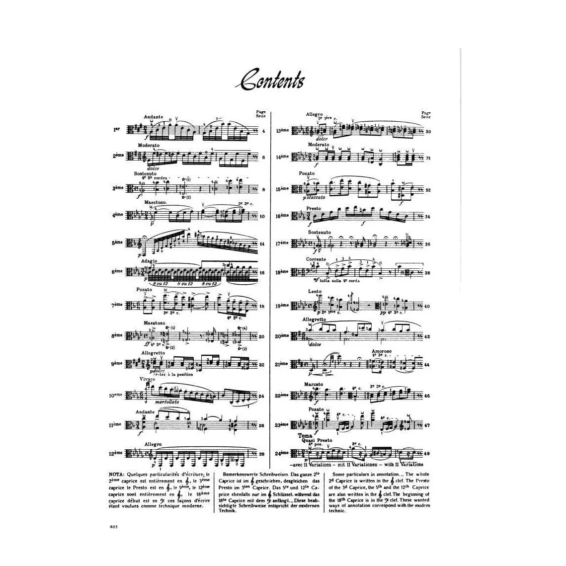 Shar Music Paganini 24 Capricen Op.1 Bratschennoten Viola solo