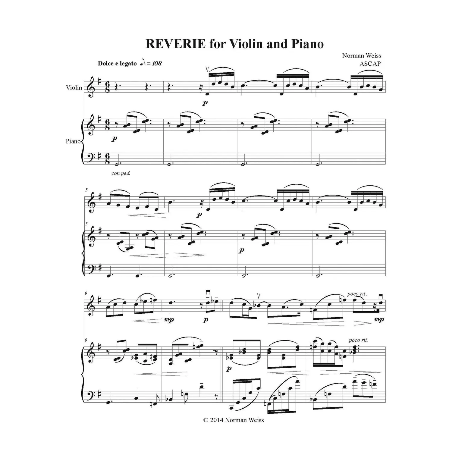 Weiss Reverie Violine Klavier Noten Download