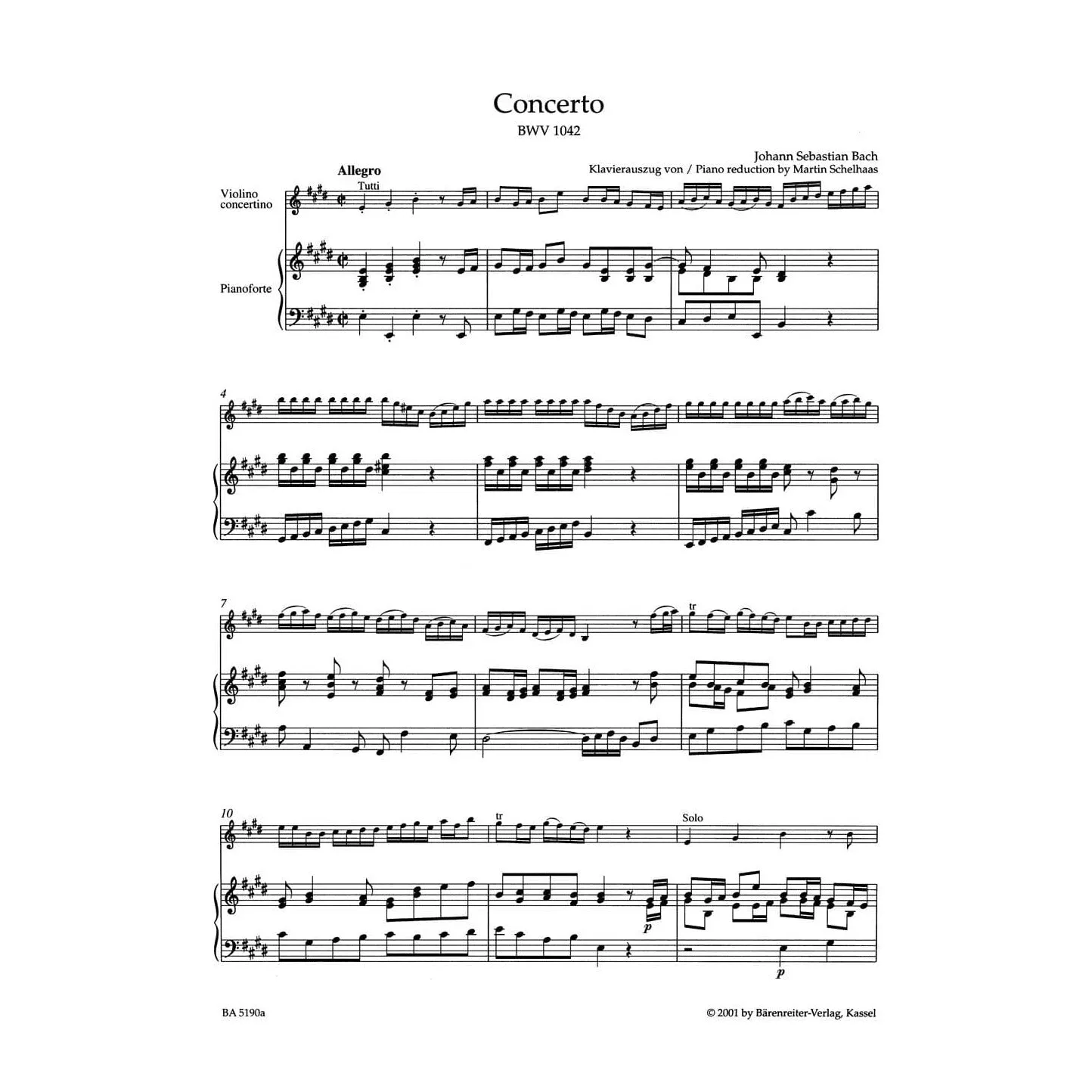 Bärenreiter Bach BWV 1042 Violinkonzert E-Dur Noten