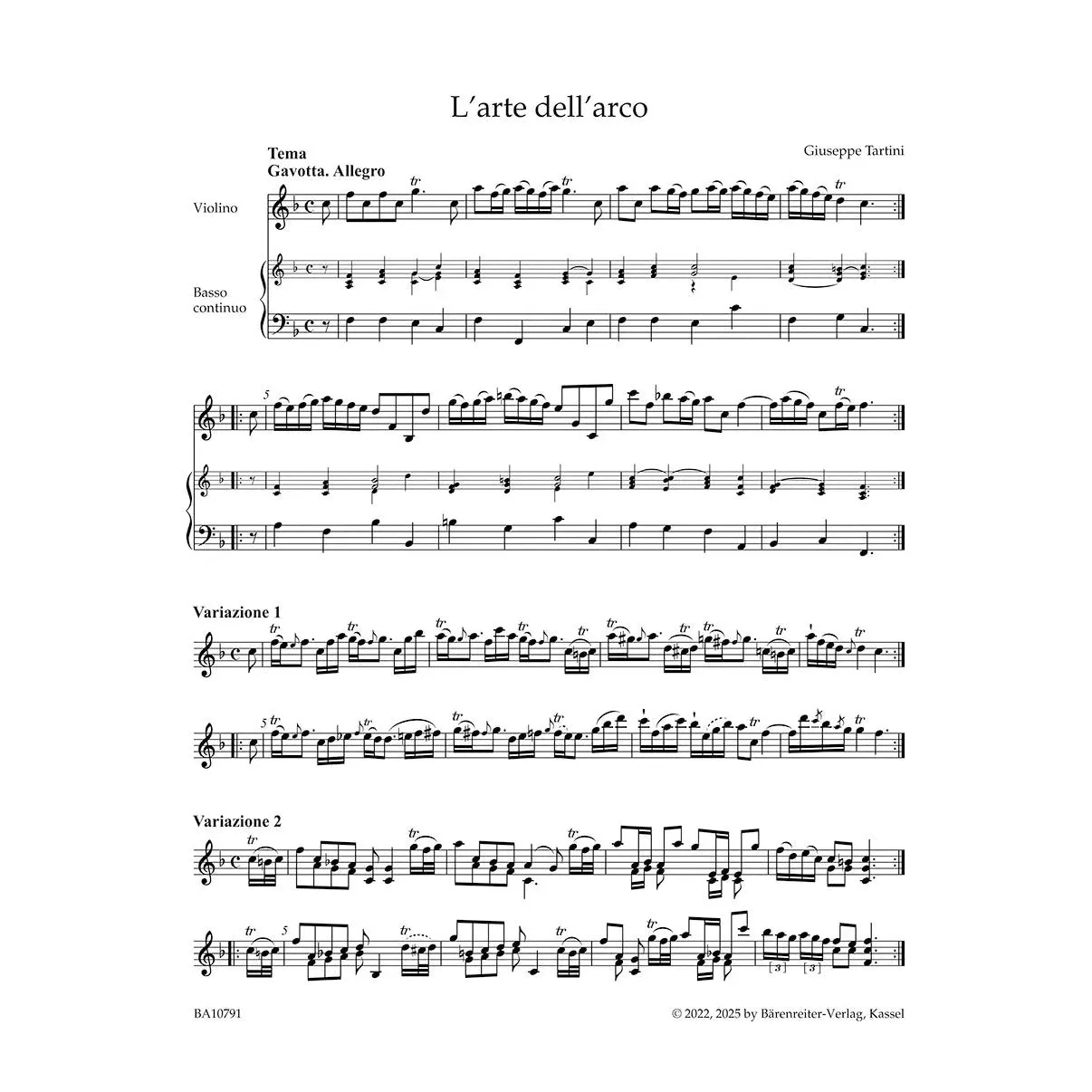 Tartini L’arte dell’arco Violin-Solo Urtext Bärenreiter