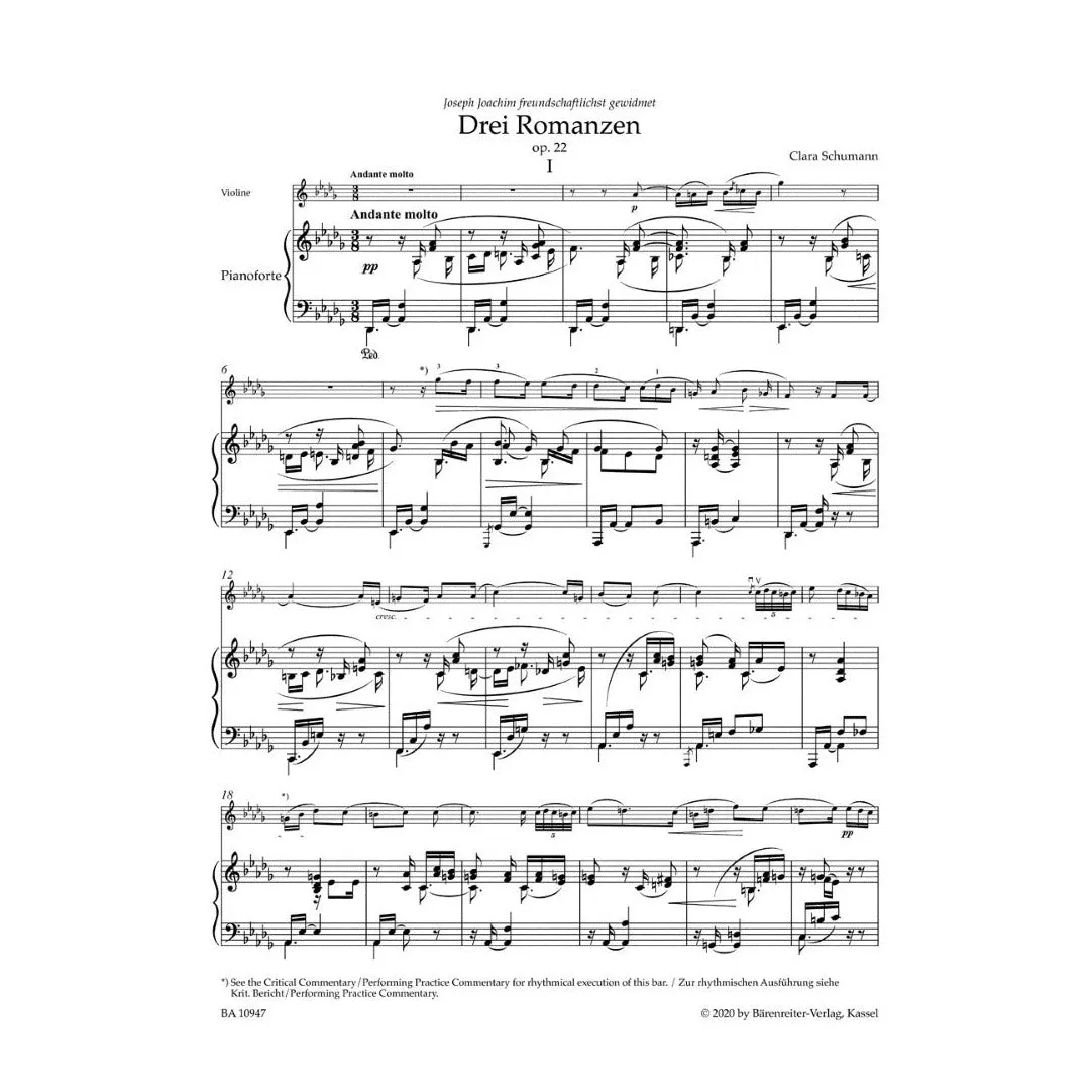 Shar Music Schumann Three Romances op. 22 Noten Violine Klavier Urtext