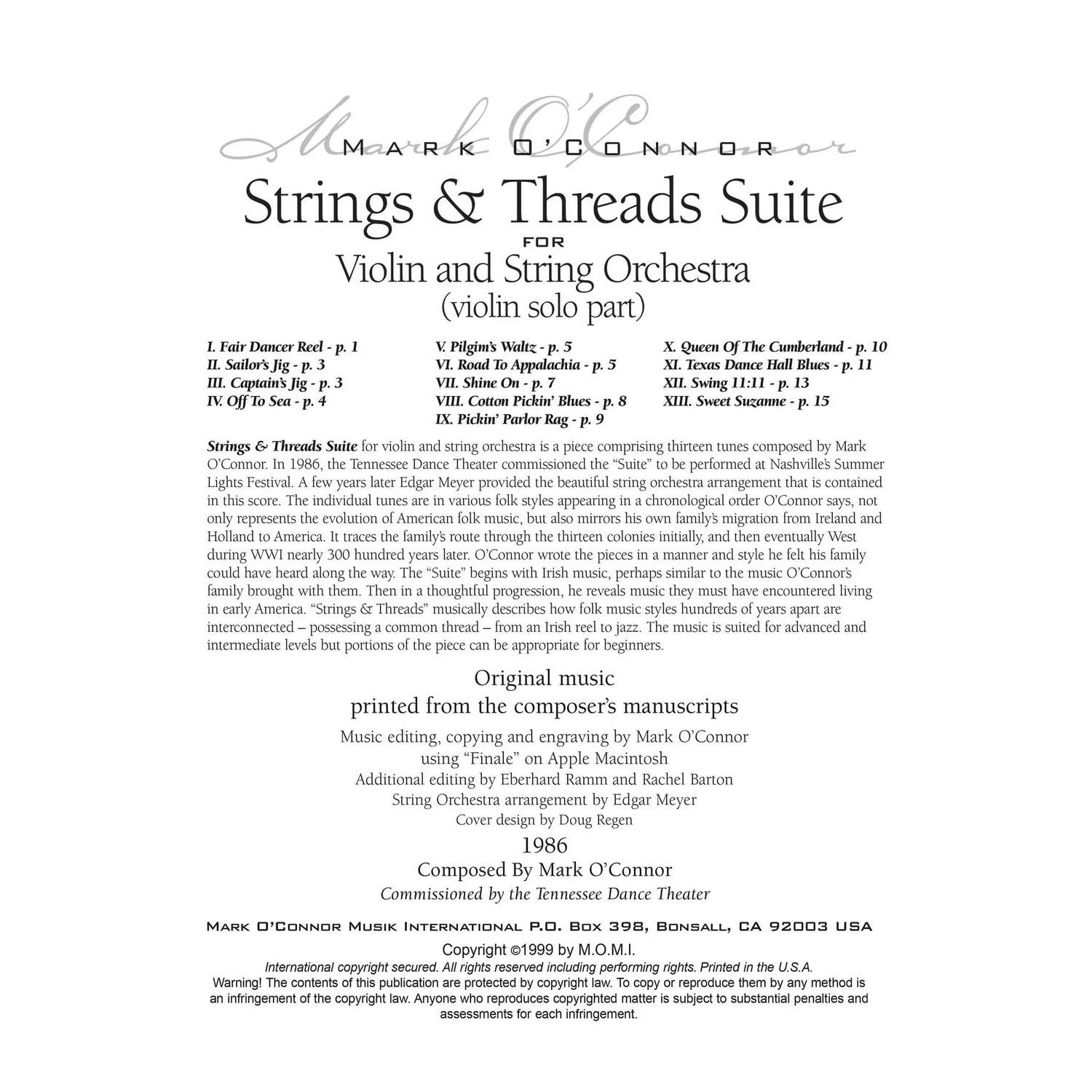 Mark O'Connor Strings & Threads Suite Violinensolo Download