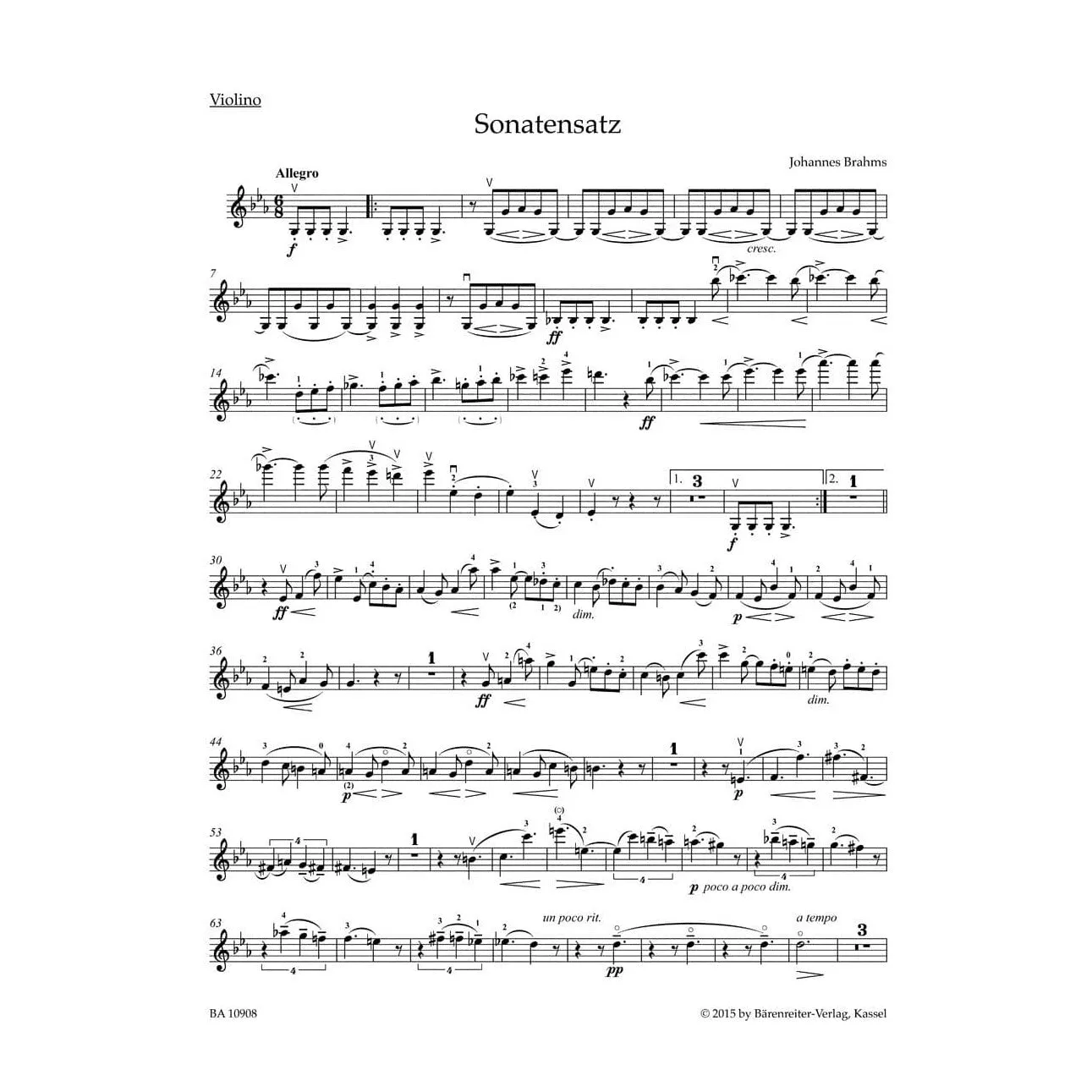 Bärenreiter Brahms FAE-Sonate c-moll WoO 2 Noten Violine Urtext