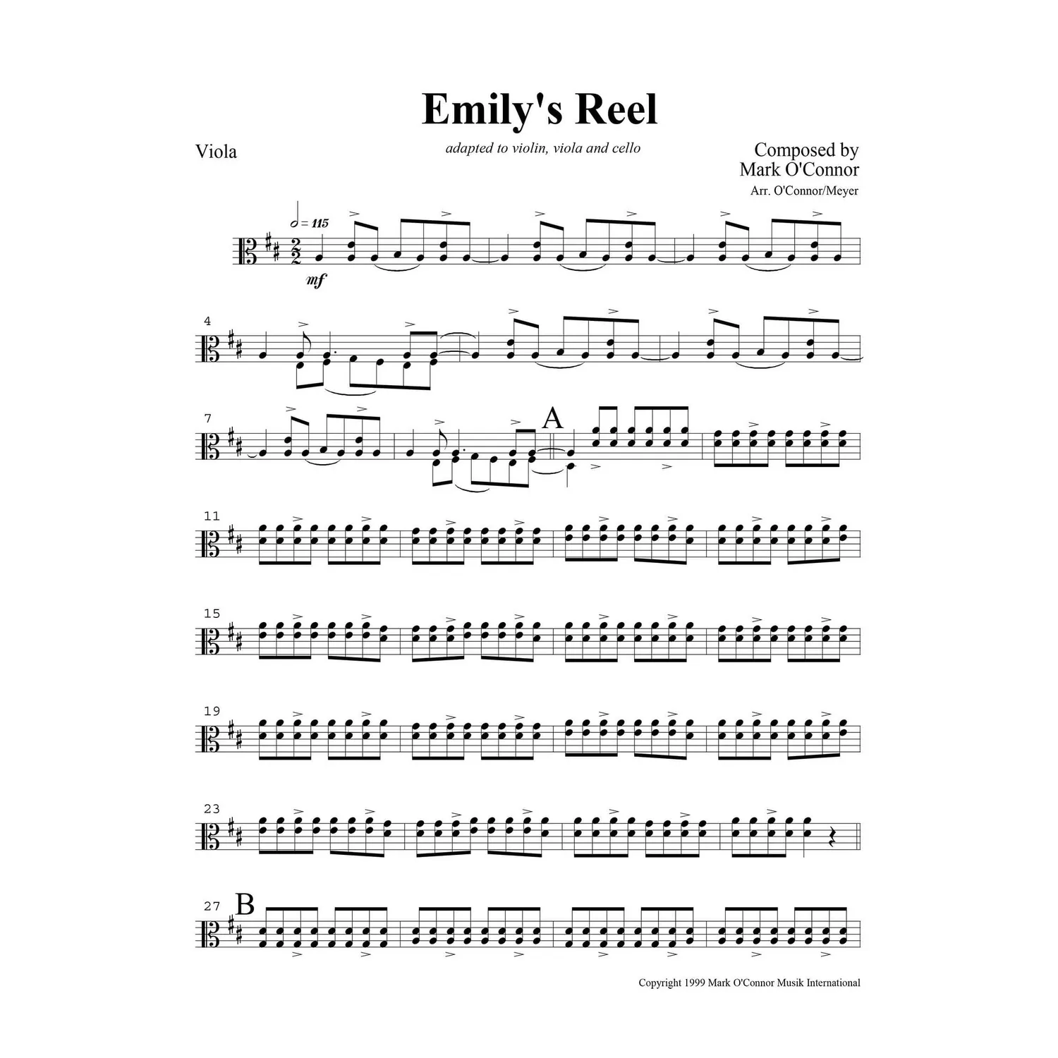 Mark O'Connor Emily's Reel Noten für Viola Download