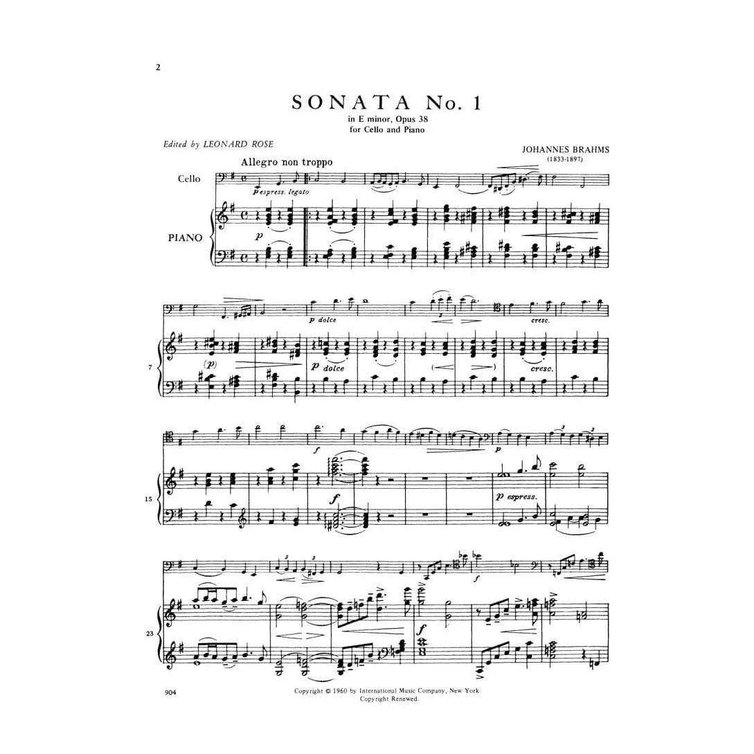 Brahms Sonate e-moll Op 38 Cello Klavier Noten Rose